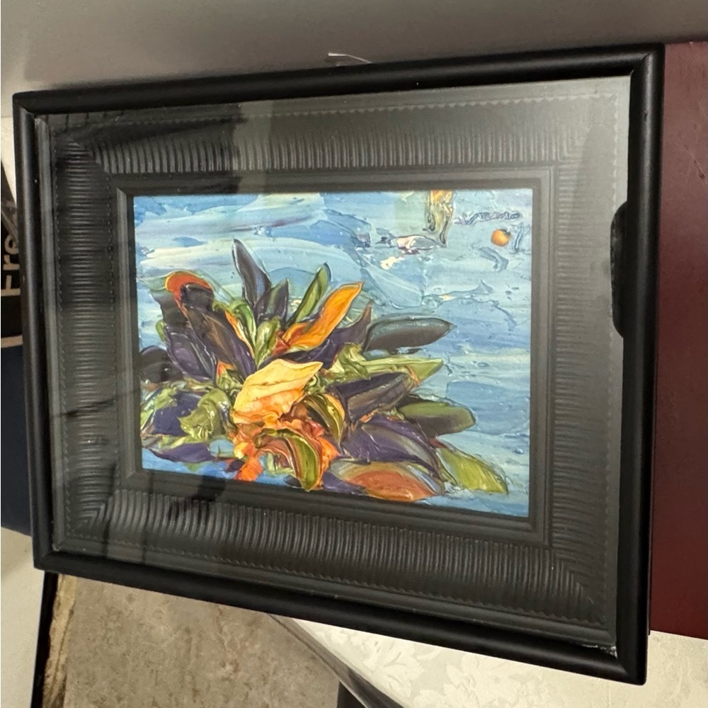 Renea Menzies Beautiful 3-D Oil Sculpted Flower Painting Black Jewelry Box - Picture 4 of 9